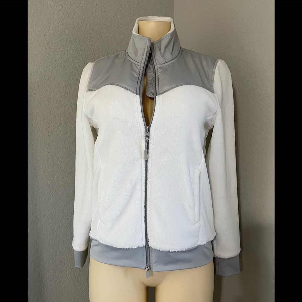 Athletic Works Womens Soft White And Gray Jacket Size Small Double Zip